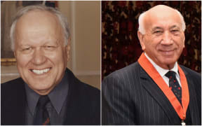 Wharehuia Milroy and Sir Tīmoti Kāretu, authors of new book and first full te reo Māori publication to be published by the Auckland University Press, He Kupu Tuku Iho.
