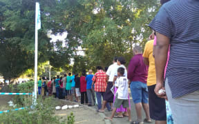Queue at Andrews Primary School, Nadi to vote in Fiji Elections.