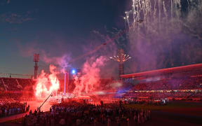 Fireworks erupt over the Alexander Stadium during the closing ceremony for the Commonwealth Games in Birmingham, central England, on 9 August, 2022.