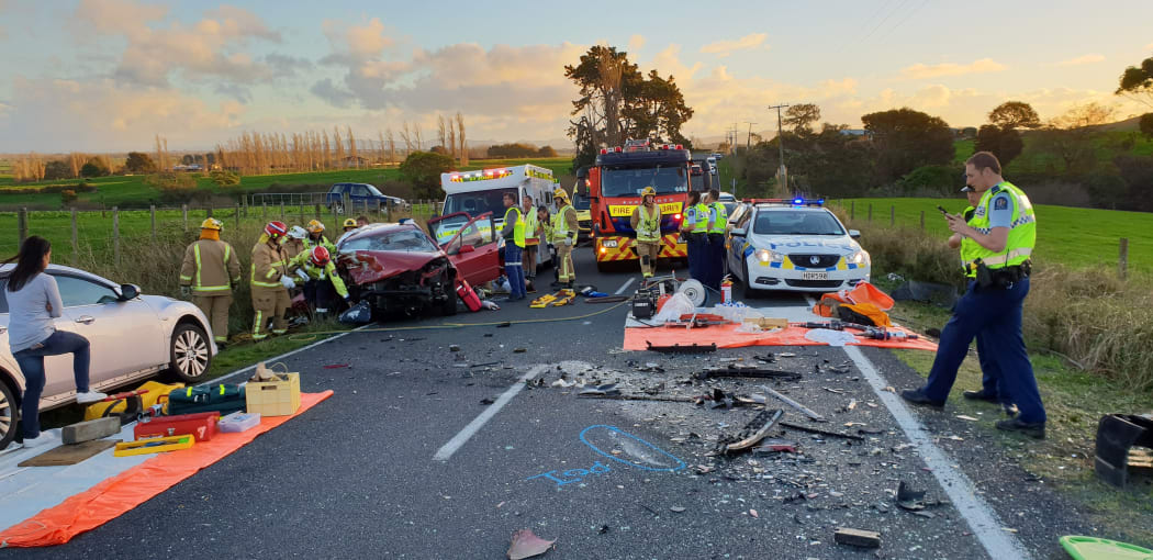 Police at the scene of a recent crash in the Waikato.
