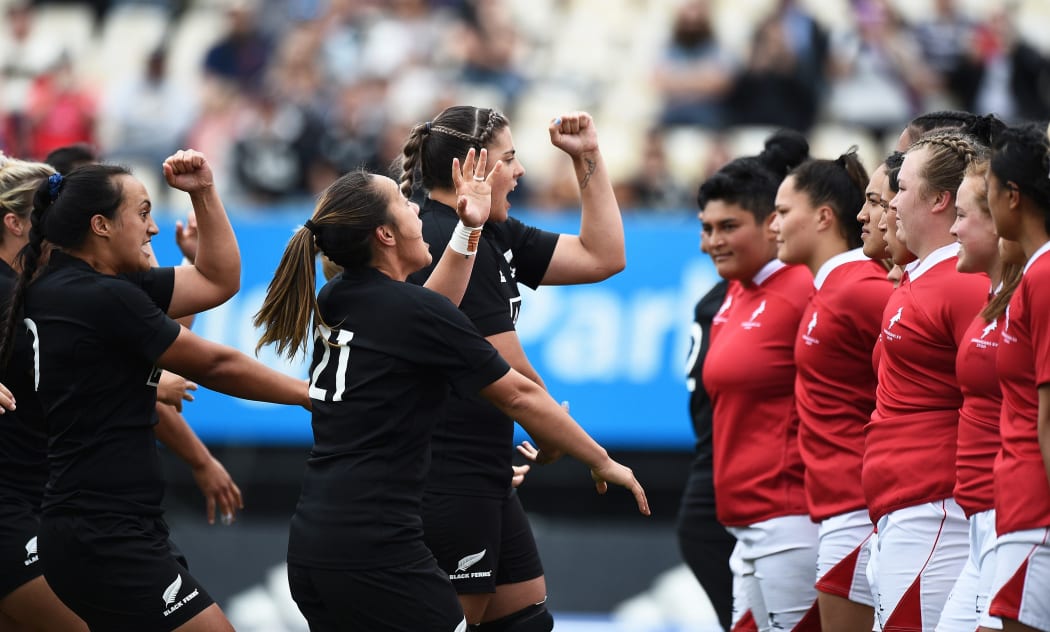 Black Ferns perform the haka ahead of their match against the New Zealand Barbarians at Trafalgar Park, Nelson, New Zealand. Saturday 21 November 2020.