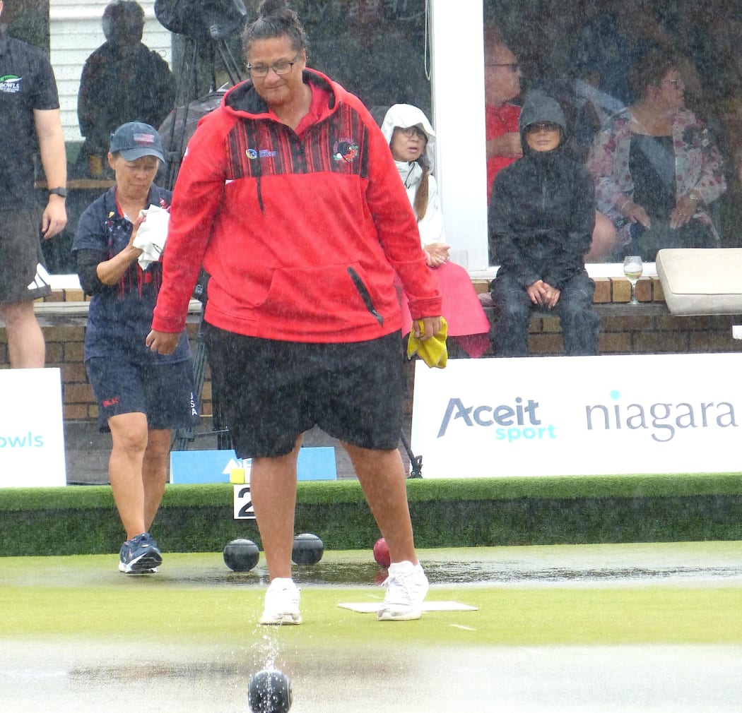 Milika in action at the Browns Bay Bowling Club.