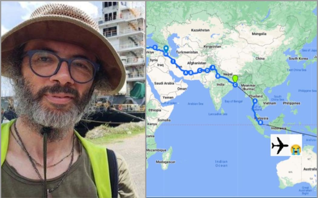 Gianluca Grimalda and his outbound route from Germany.