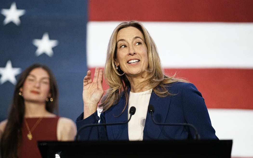 EAST BRUNSWICK, NEW JERSEY - NOVEMBER 04: New Jersey Democratic gubernatorial candidate, Rep. Mikie Sherrill (D-NJ) delivers remarks at her election night watch party at the Hilton East Brunswick Hotel on November 4, 2025 in East Brunswick, New Jersey. Sherrill defeated Republican assembly member Jack Ciattarelli in a tightly contested race for New Jersey governor.   Eduardo Munoz Alvarez/Getty Images/AFP (Photo by EDUARDO MUNOZ ALVAREZ / GETTY IMAGES NORTH AMERICA / Getty Images via AFP)