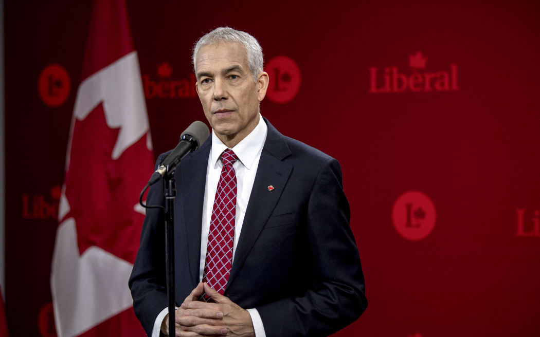 Frank Baylis, former Liberal MP, speaks during a press conference following the second night of debate in the federal Liberal leadership race to replace Canadian Prime Minister Justin Trudeau at the MELS studios in Montreal, Canada, on February 25, 2025. (Photo by ANDREJ IVANOV / AFP)