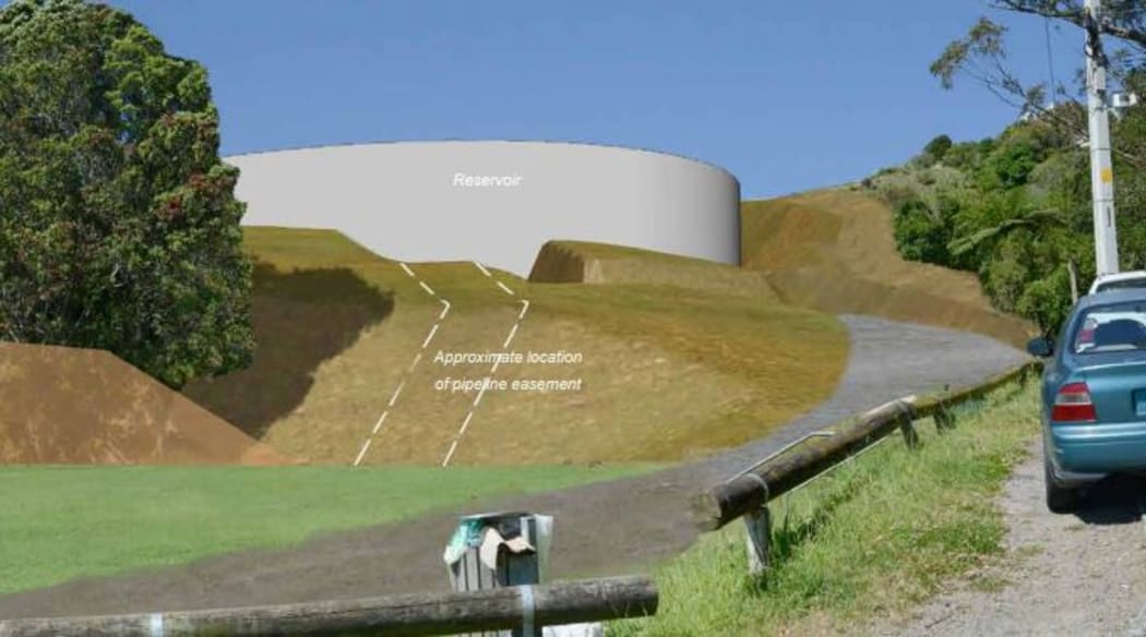 An artist's impression of the reservoir during construction. The reservoir will be covered over and planted when it is complete.
