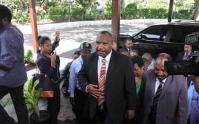 James Marape (centre) the newly elected prime minister of Papua New Guinea. 30 May 2019