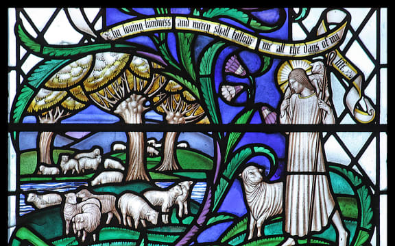 Detail from a stained glass window by Christopher Webb, in St Alban's Cathedral, UK.