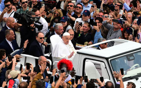 Pope Francis, carried through crowds in the popemobile after the Easter mass, at St Peter's Square in the Vatican, on 20 April, 2025.