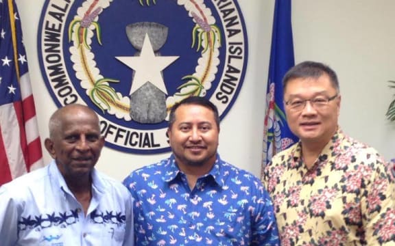 Pacific Games Council President Vidhya Lakhan, CNMI Governor Ralph Torres and Northern Marianas Sports Association President Jerry Tan in February.