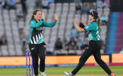 Melie Kerr celebrates taking a wicket against Ireland.