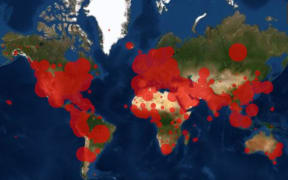 Covid-19 cases around the world as shown on the Johns Hopkins University website.
