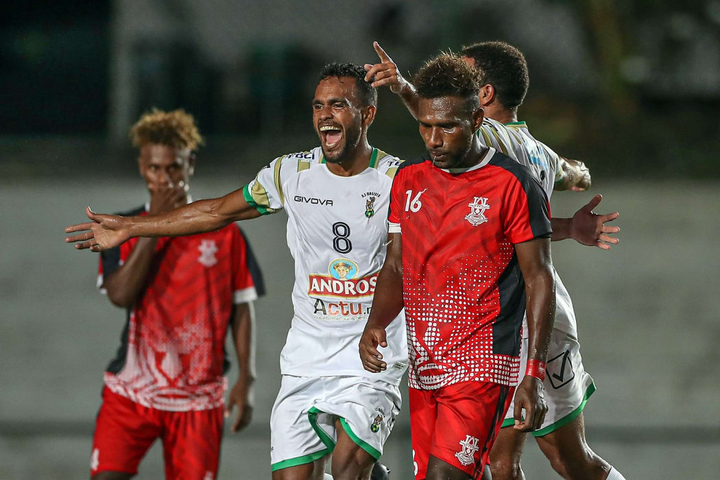 AS Magenta's Nathanael Hmaen celebrates his goal.