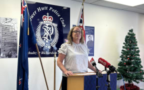 Detective Inspector Haley Ryan, Wellington District Police, pictured at a media stand up on 20 December 2023.