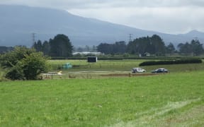 The scene of a microlight crash on 7 February, 2023, in a paddock north of the Stratford Aerodrome on Flint Road.