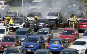 A fire in a Whangārei Hospital carpark on 21 October 2025.