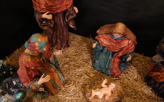 A nativity scene greets visitors to the grotto.