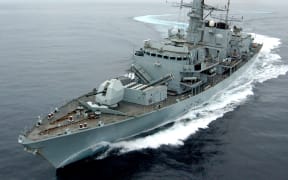 An October 2005 handout photo released in London on July 11, 2019, shows the British Royal Navy's HMS Montrose, a Type 23 Frigate, performing turns during excercise "Marstrike 05", off the coast of Oman.
