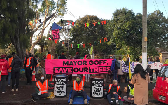 Protesters have been on site since dawn.