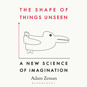 The cover of The Shape of Things Unseen by Adam Zeman features an illustration of a rabbit on its side.