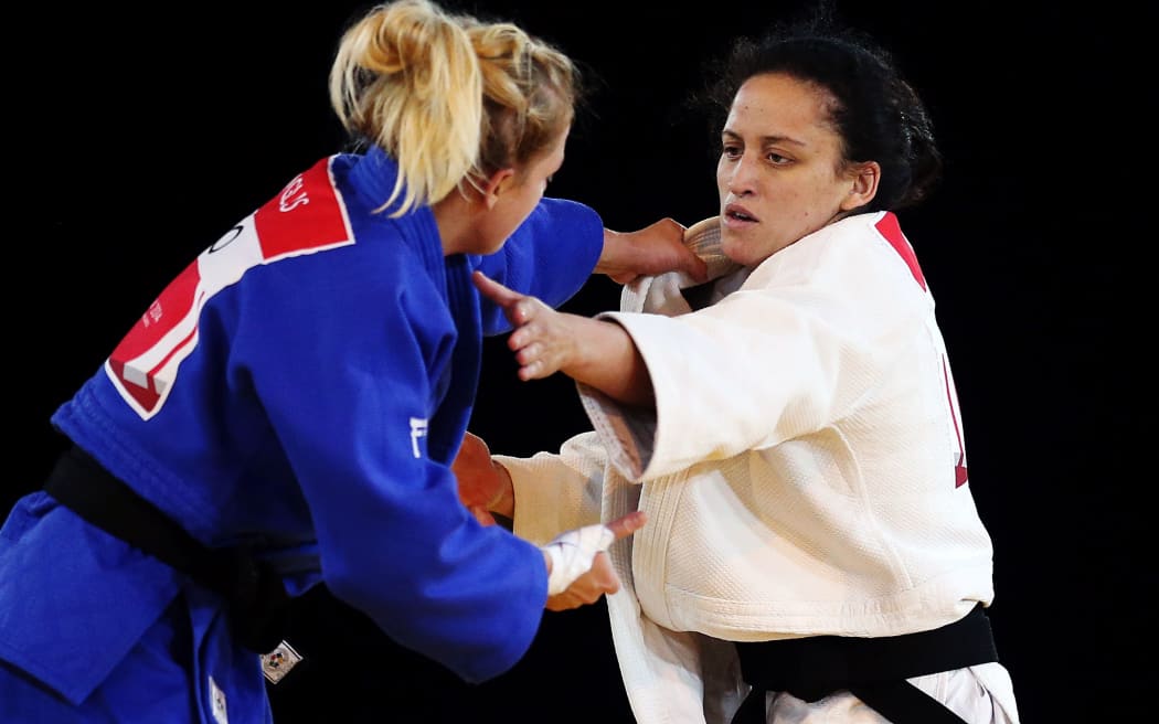 Darcina Manuel of New Zealand competes in the Womens -57kg Judo Quarter-finals. Glasgow 2014 Commonwealth Games.