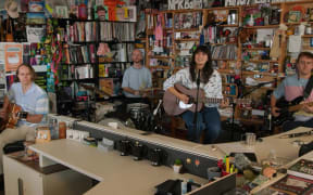 The Beths playing for NPR's Tiny Desk Concert series.