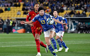 Jun Endo of Japan and Salma Paralluelo of Spain compete for the ball during the FIFA Women’s World Cup Group C -  Japan v Spain at Wellington Regional Stadium, Wellington, New Zealand on Monday 31 July 2023.
Copyright photo: Masanori Udagawa /  www.photosport.nz