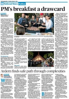 The PM's PR at Waitangi get top billing in the Dominion Post.