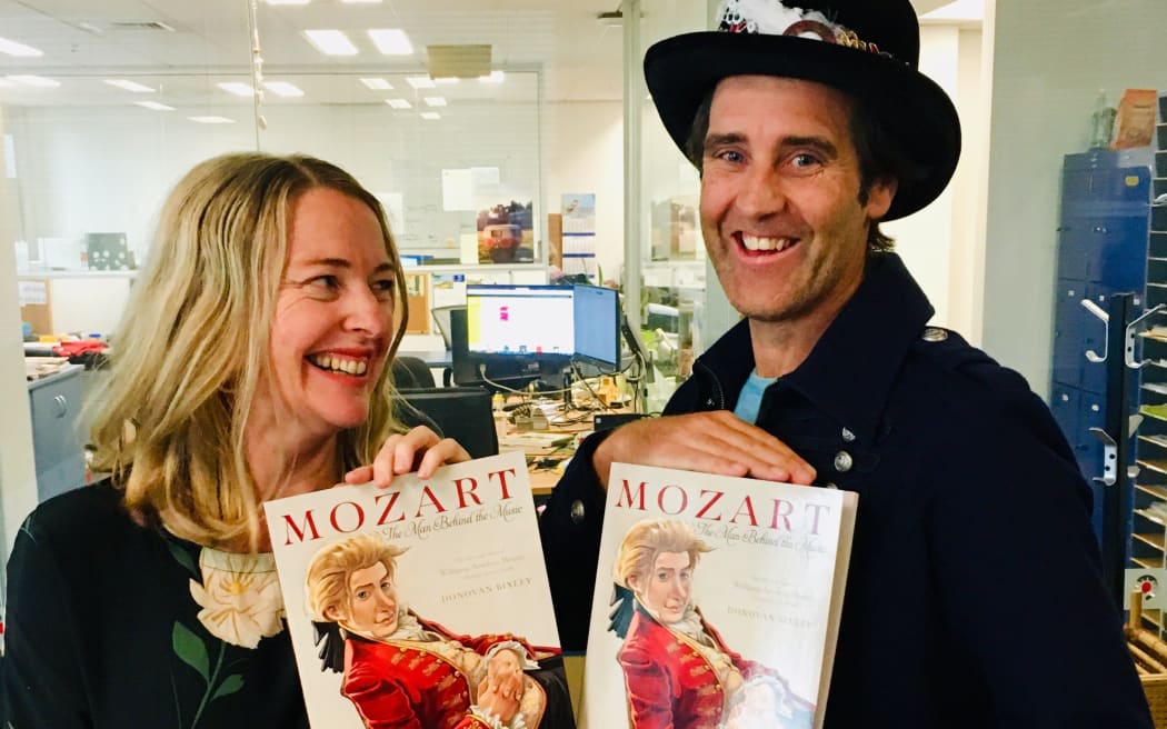 Daybreak presenter Cynthia Morahan with writer and illustrator Donovan Bixley