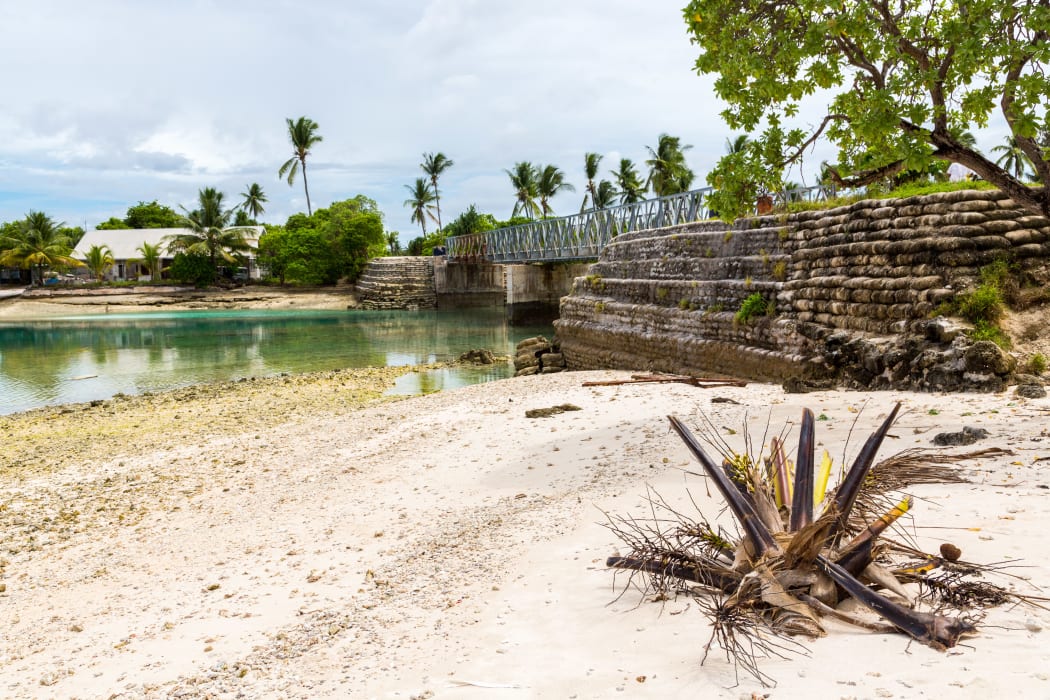 Bonriki-Buota bridge between islets over lagoon, South Tarawa, Kiribati, Micronesia, Oceania, South Pacific Ocean.