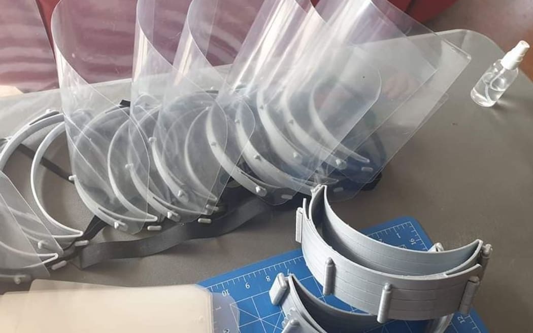 Face shields that have been 3D-printed by  Te Kura Kaupapa Māori o Te Waiu o Ngāti Porou.