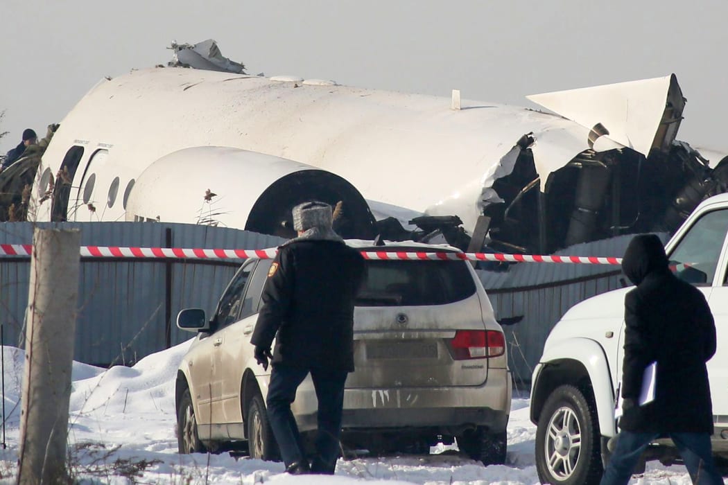 A view of the site of a passenger plane crash outside Almaty.