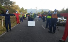 Effigies of the 29 victims at the road leading to the Pike River mine on 8 February 2017.