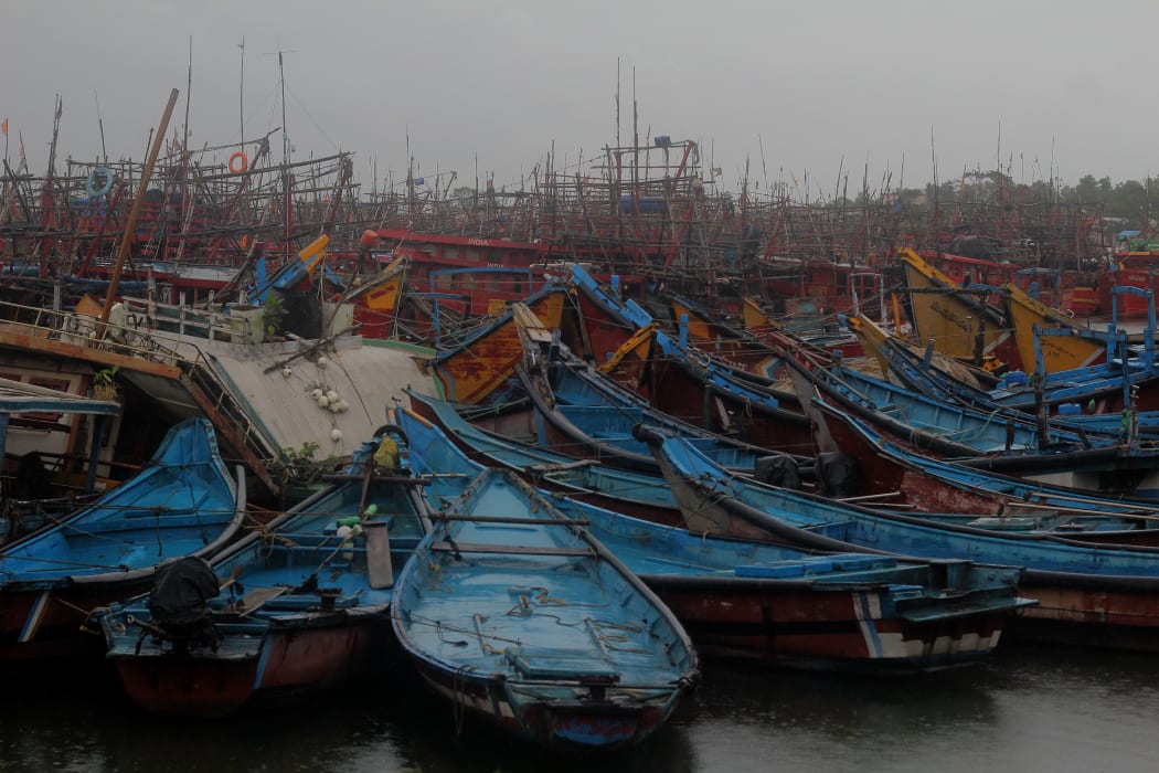 Fishery Boats parked in Dhamra area of Bhadrak district,160 km away from Odisha's capital city as Cyclone 'Amphan' crosses the Bay of Bengal Sea's eastern coast on May 20, 2020.