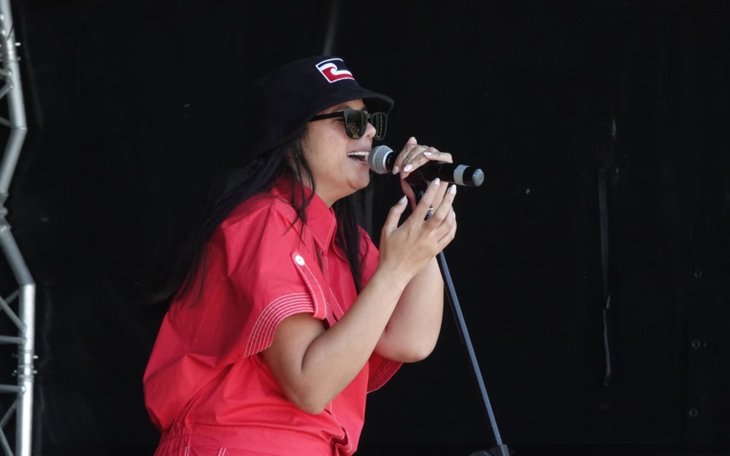Ladi6 performs on the Treaty Grounds main stage at Waitangi Day 2024.