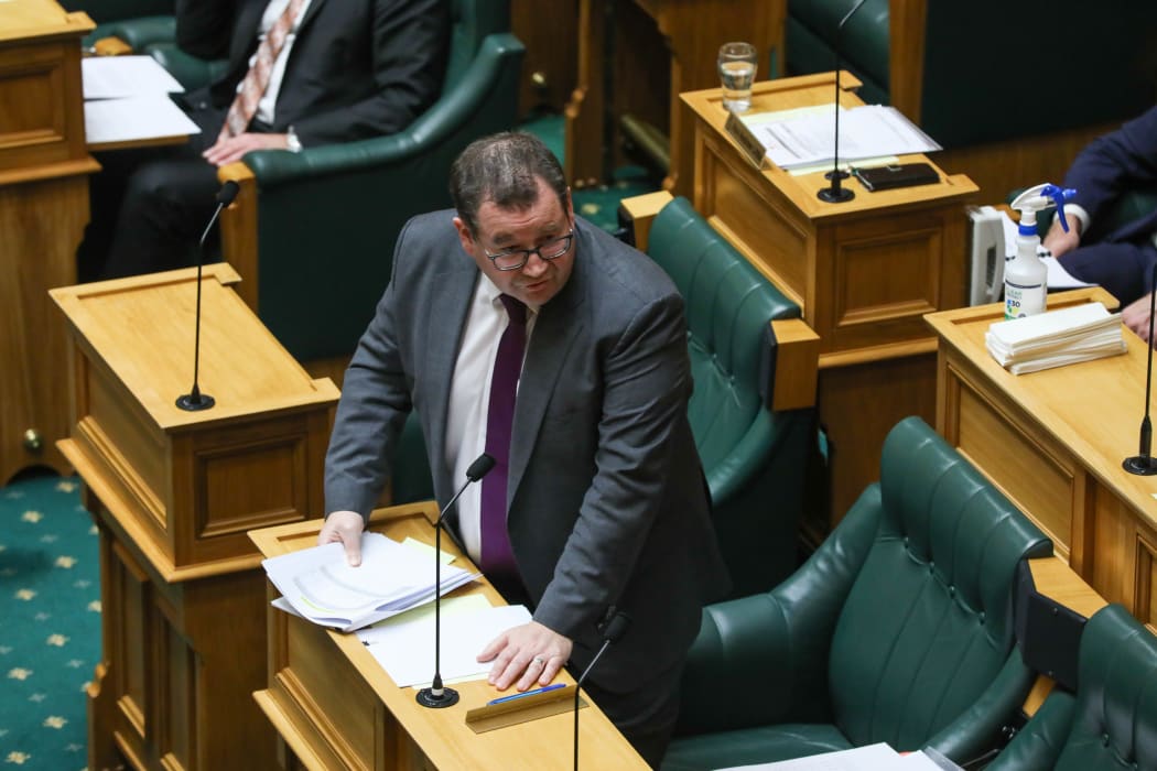 Minister of Finance Grant Robertson in the House under Covid-19 level 2 distancing restrictions