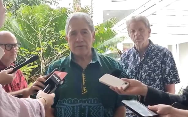 Foreign Minister Winston Peters speaking to reporters in Fiji ahead of the Pacific Islands Forum Foreign Ministers' meeting on Friday.