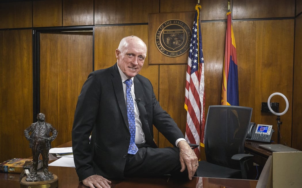 Speaker of the Arizona House of Representatives Russell Bowers sits for a photograph in Phoenix, Arizona, on October 26, 2022. In three decades of involvement in conservative politics, Rusty Bowers has never been so worried by the gap between perception and reality in Arizona's Republican Party. Ahead of the November 8th midterm elections, masked poll watchers, some of them armed, have been looming over ballot boxes in a bid to prevent a repeat of the vote-fixing they are convinced took Donald Trump's presidency away from them in 2020. (Photo by OLIVIER TOURON / AFP)