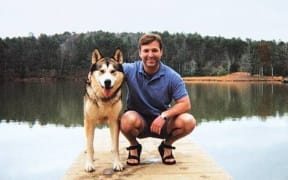 Philosopher professor Mark Rowlands, with his wolf Brenin.