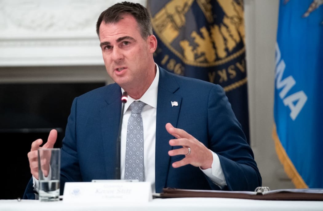 Oklahoma Governor Kevin Stitt speaks during a roundtable discussion with US President Donald Trump about economic reopening of closures due to COVID-19, known as coronavirus, , June 18, 2020.