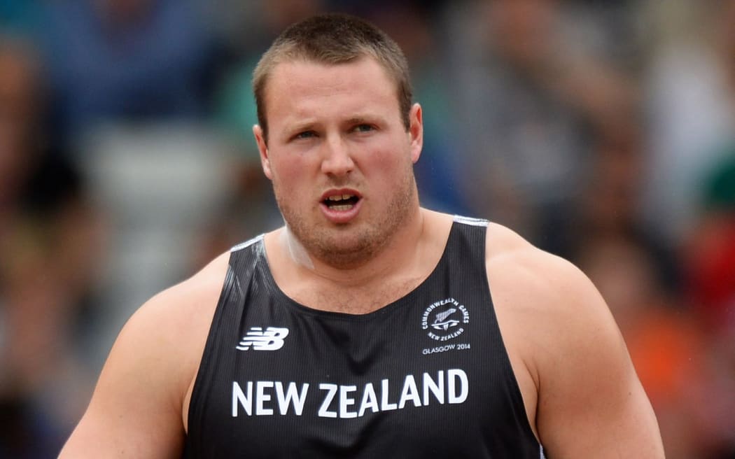 om Walsh who broke a Commonwealth Games record throw of 21.24 during qualifying for the Men's Shot Put. Track and Field at Hampden Park. Glasgow Commonwealth Games 2014.