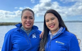 Angee Nicholas (standing right) with fellow National party member Fonoti Agnes Loheni