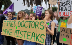 Junior doctors striking outside Wellington Hospital today.