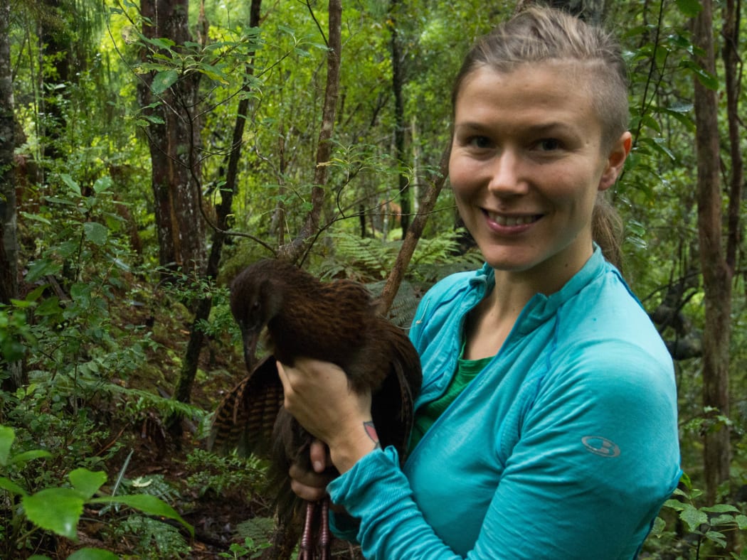 PHD researcher Jo Carpenter with a weka