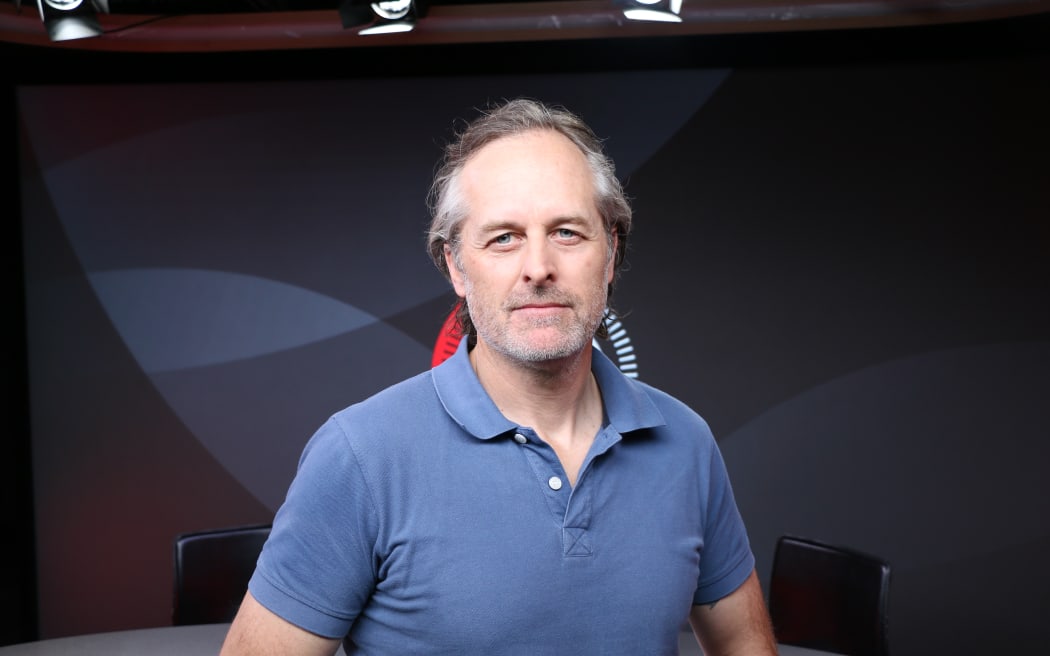 Jamie Pennell on the set of 30 With Guyon Espiner, September 2024