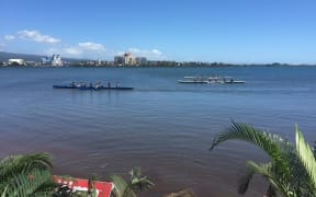 The open men's teams on the water getting ready for sprints
