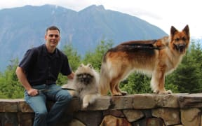Dr Matt Kaeberlein with dogs Chloe and Dobby. Dr Kaeberlein is a founder of the Dog Aging Project at the University of Washington.