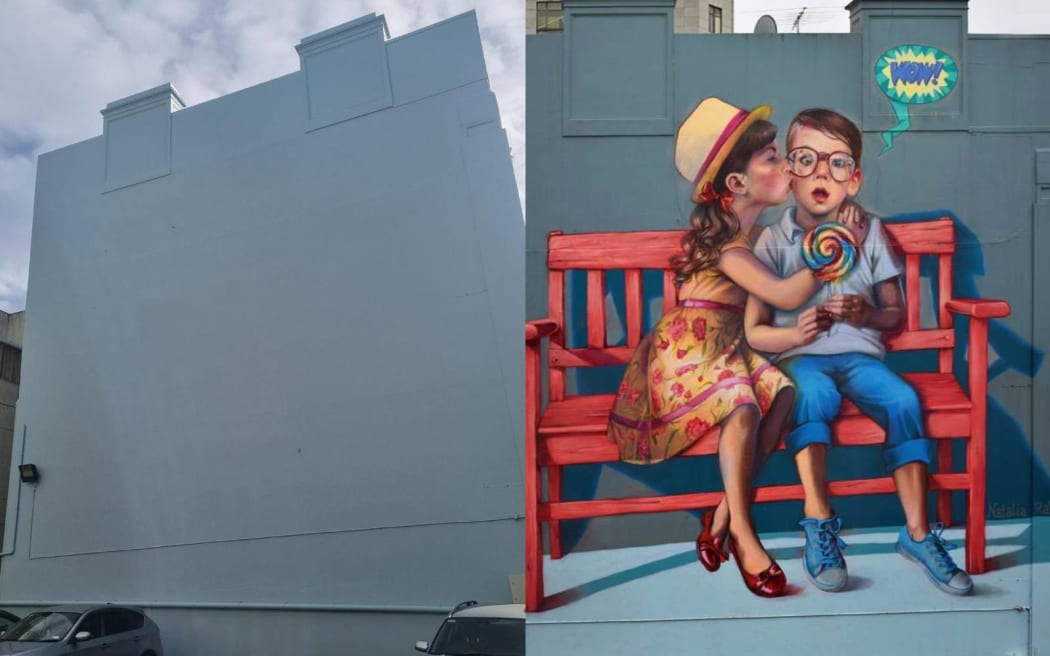Now and then: Natalia Rak's mural has been painted over.