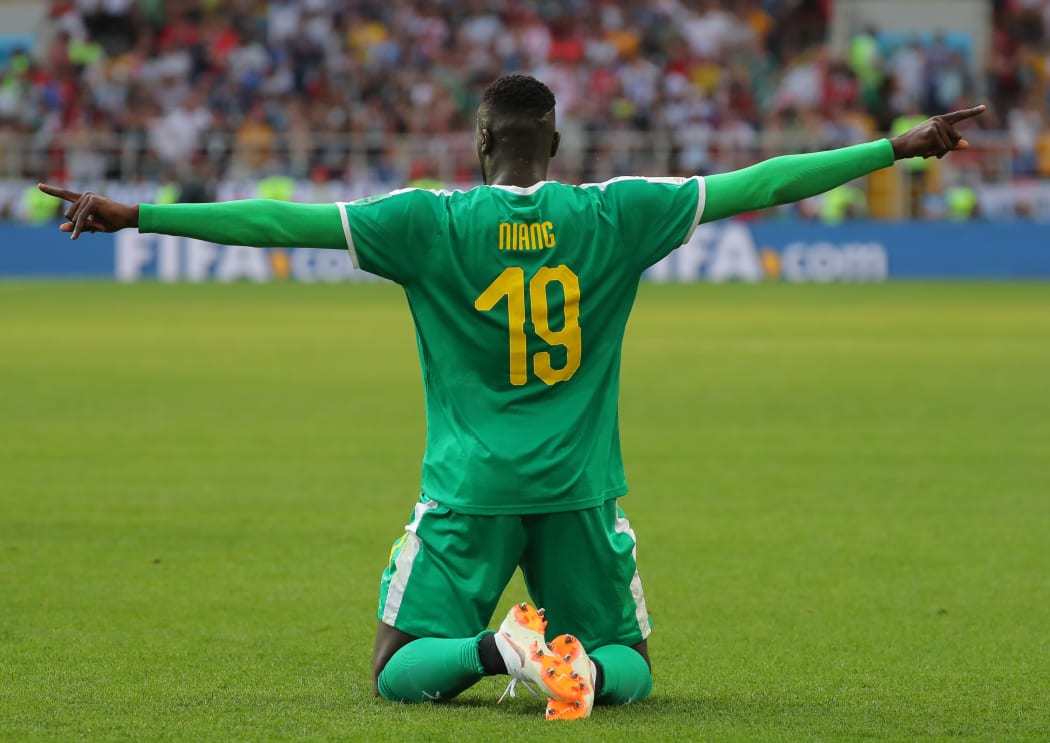 5542036 19.06.2018 Senegal's Mbaye Niang celebrates the goal during the World Cup Group H soccer match between Poland and Senegal at the Spartak stadium in Moscow, Russia, June 19, 2018. Vitaliy Belousov / Sputnik