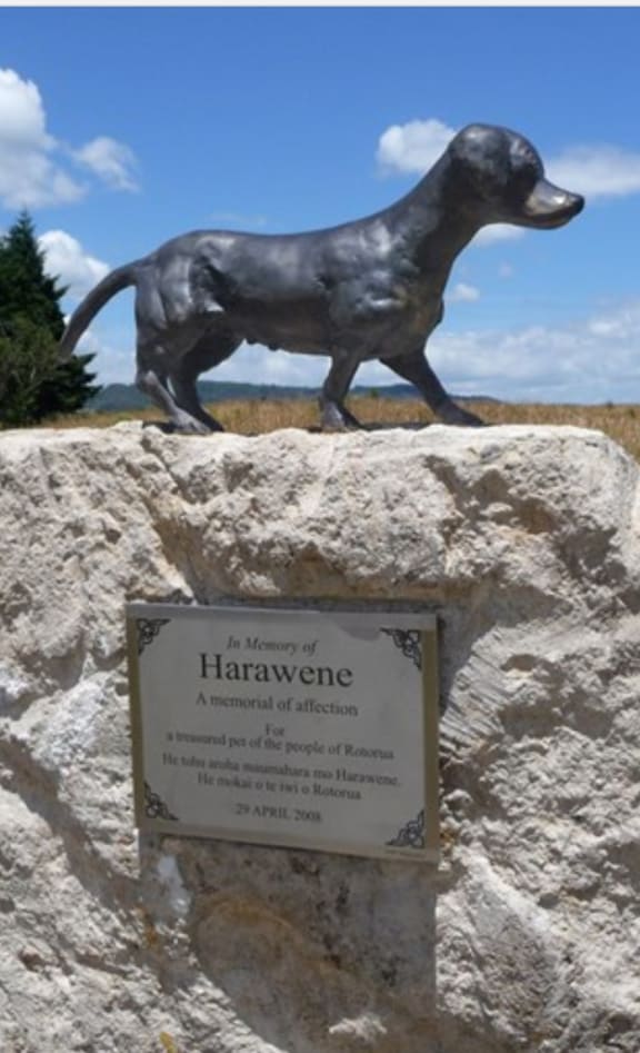 The statue of Harawene the dog has been broken off and taken from its perch in the heart of Rotorua.